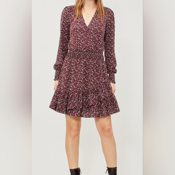 MICHAEL Michael Kors Maroon Floral Long Sleeve Dress - Picture 1 of 14